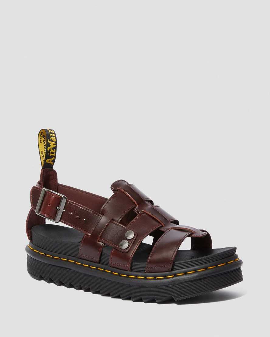 Dr. Martens Terry Nahka Strap Miesten Sandaalit - Syvä Punainen Sandaalit [049-EHDLGF]